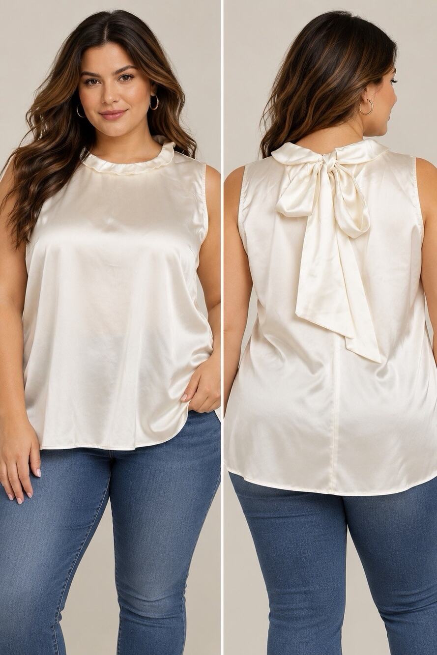 Belle Isle by Torrid Ivory Satin Bow Back Sleeveless Blouse Plus Size 1X NWT
